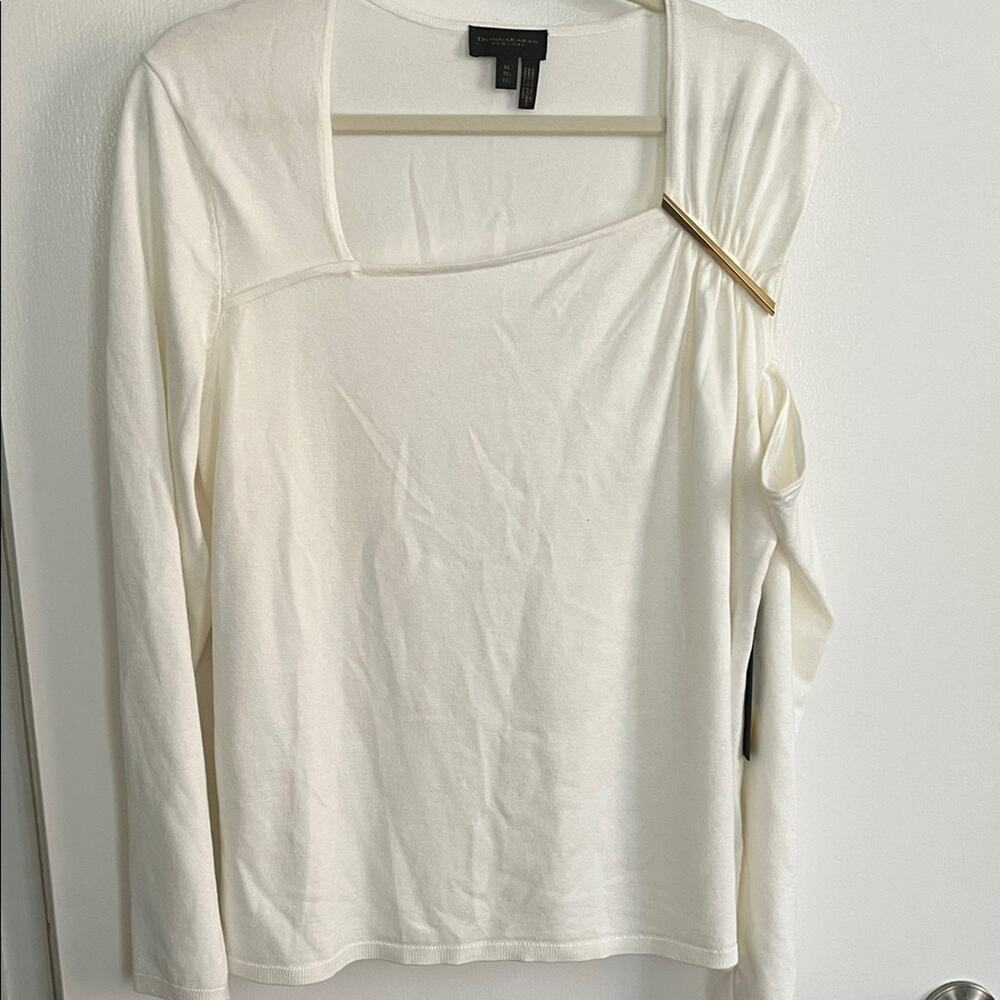 Donna Karan White Asymmetrical Long Sleeve Blouse